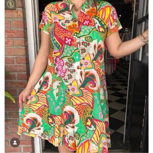 Christina Vergoni Made In‎ Italy Womens Linen Floral Printed Multi Dress Sz Med